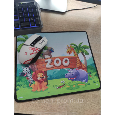 Коврик для мыши с принтом Zoo — мультяшные животные, резиновая основа, тканевое покрытие