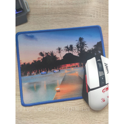 Коврик для мыши с принтом пляжа и пальм на закате