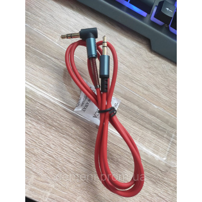AUX кабель HOKA UP-A02 (1 м, красный, прямой + Г-образный разъём)
