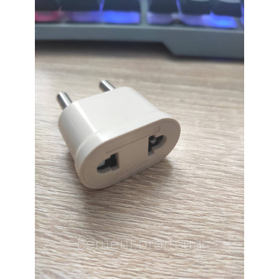 Плоский переходник США → Европа 10A 250V | Адаптер питания без заземления (белый)