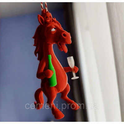 Новогодняя лошадка «После полуночи» | Елочная игрушка-сувенир | 3D печать, шёлковый пластик