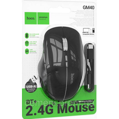 Беспроводная мышь HOCO GM40, Bluetooth + USB адаптер, аккумулятор 400 мАч, RGB, 7 кнопок